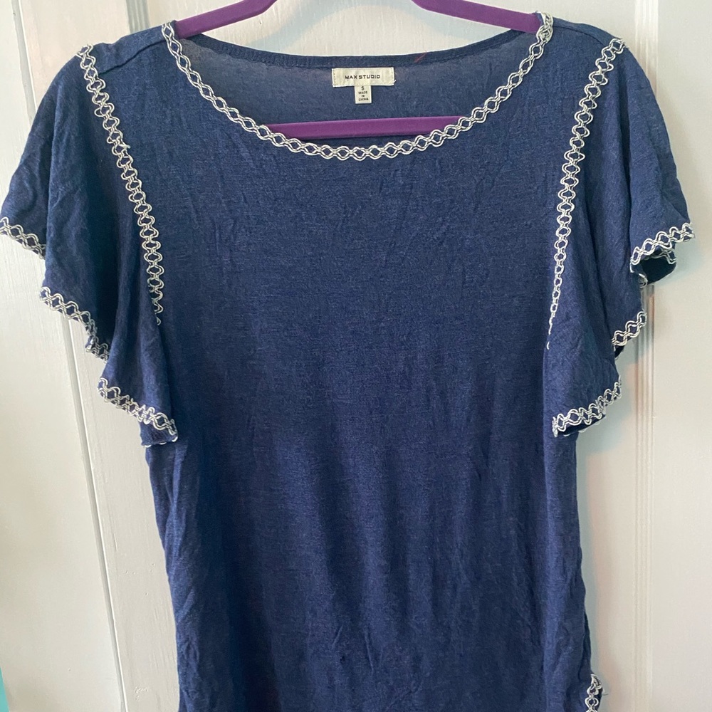 Max Studio Blue Flowy Sleeve Top